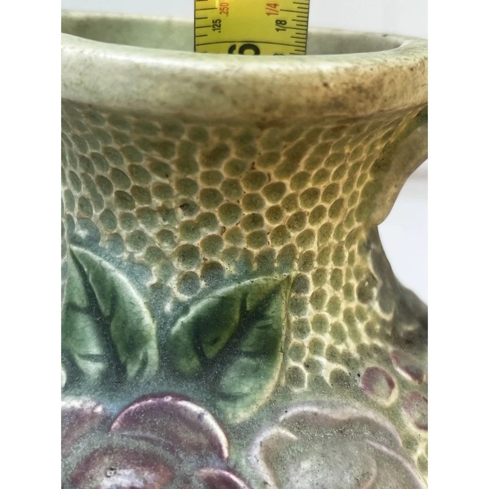 Antique Roseville Rozane Double Handle Roses Floral Art Pottery Vase 6.5